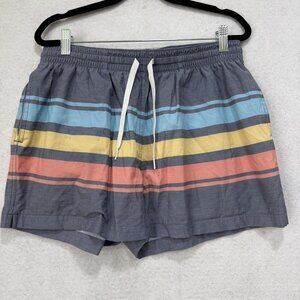 Chubbies Swim Trunks Shorts Mens Medium Gray Striped Lined Drawstring Pockets
